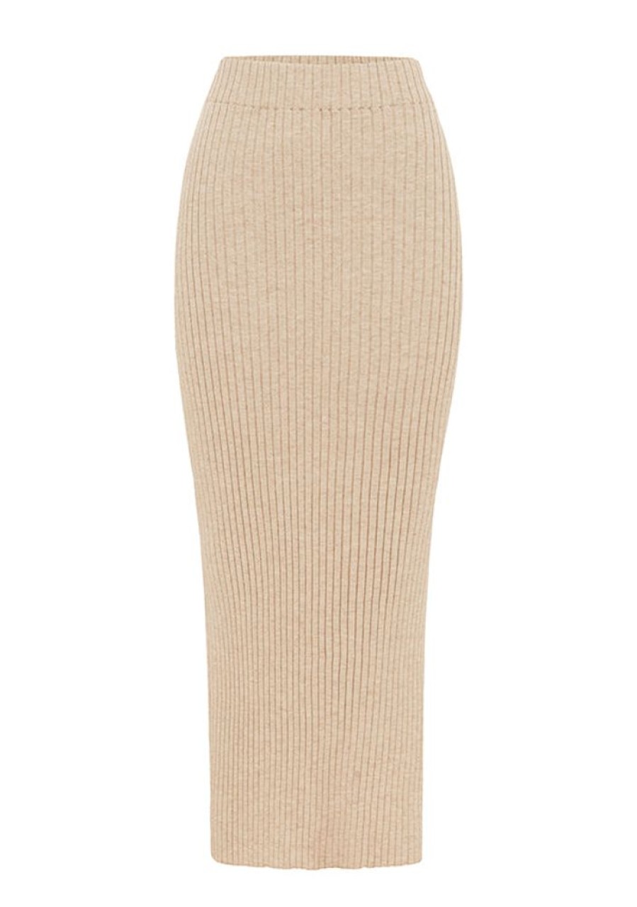 Bottoms MOS The Label | Wistful Knit Midi Skirt Sand