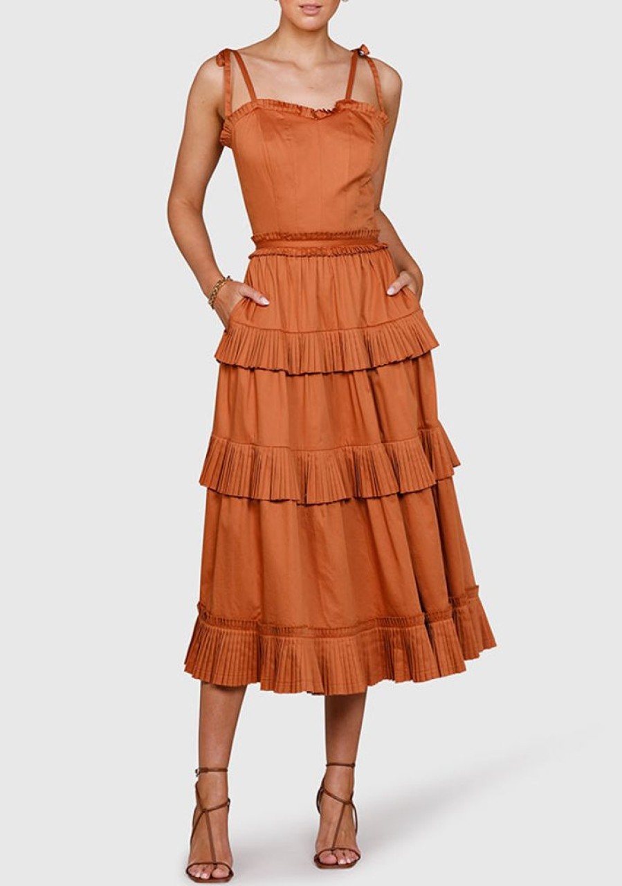 Bottoms MOS The Label | Golden Fields Pleated Midi Skirt