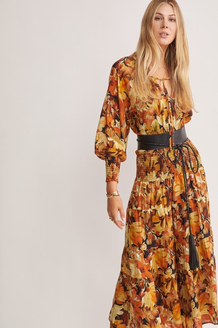 Dresses MOS The Label | Golden Fall Midi Dress Golden Fall Print