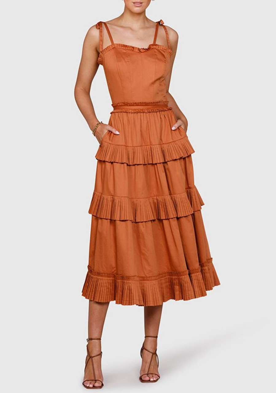 Bottoms MOS The Label | Golden Fields Pleated Midi Skirt