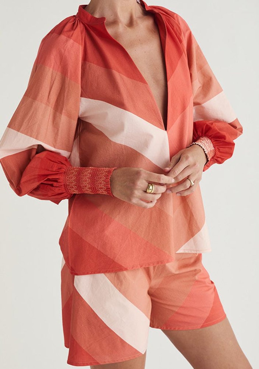 Blouses MOS The Label | Circe Blouse Coral Stripe