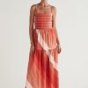 Dresses MOS The Label | Circe Shirred Midi Dress Coral Stripe