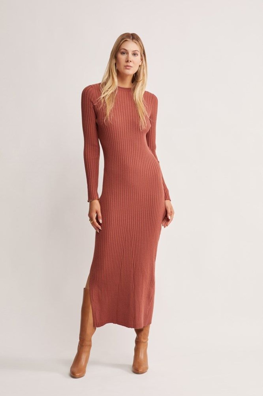 Dresses MOS The Label | Wistful Knit Midi Dress Auburn