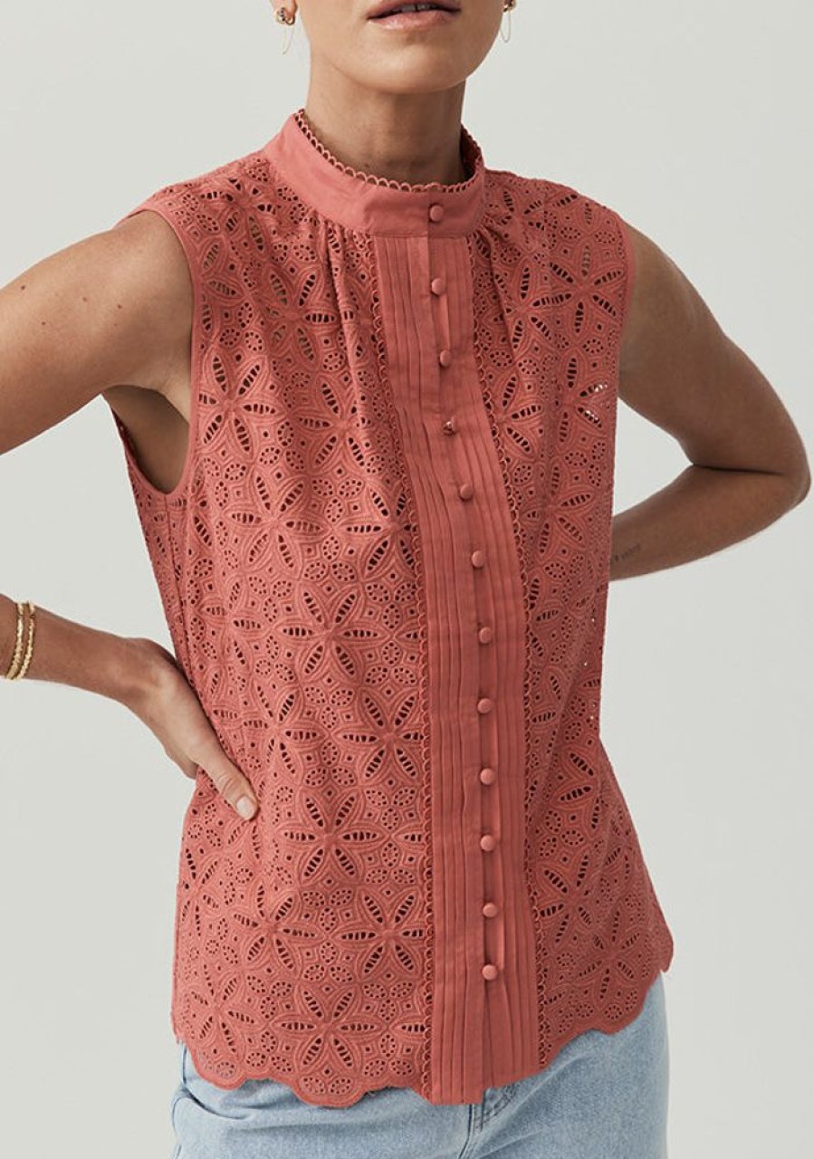 Blouses MOS The Label | Sara Lace Sleeveless Blouse Sangria