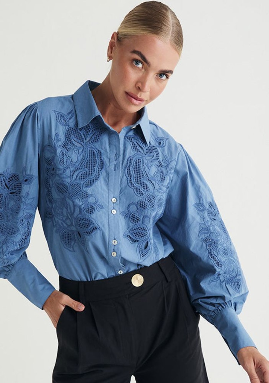 Blouses MOS The Label | Helia Long Sleeve Blouse Midnight Blue